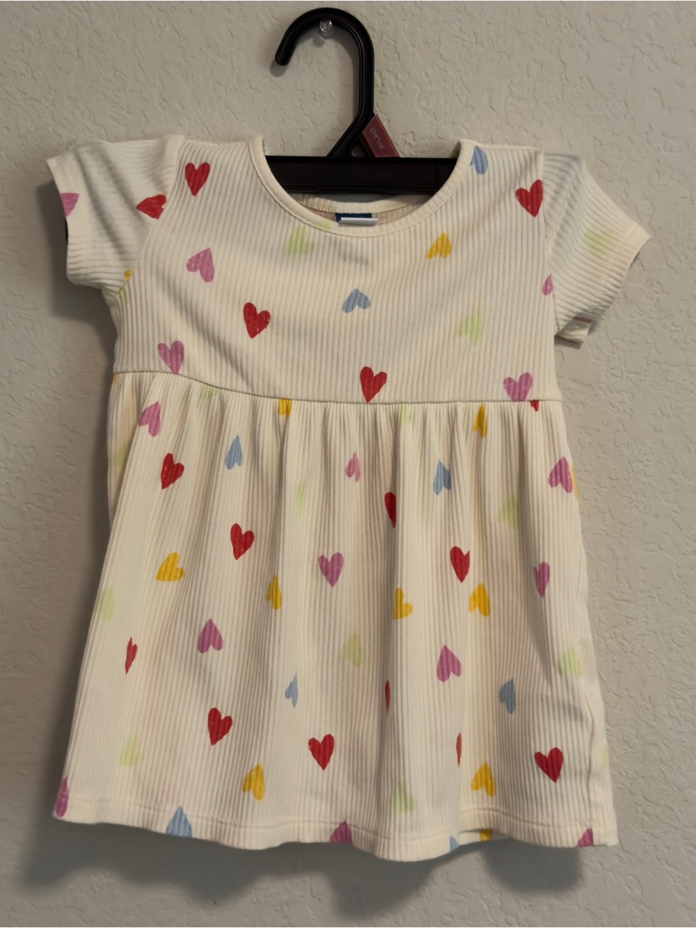 Old Navy Cream Knit Dress with Multicolor Heart Print